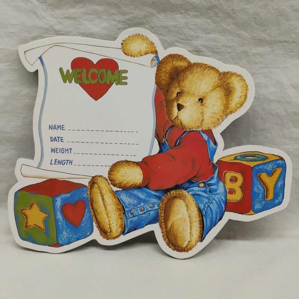 Vintage Y2K Blue Jean‎ Teddy Bear Nursery Baby Wall Plaques Decor